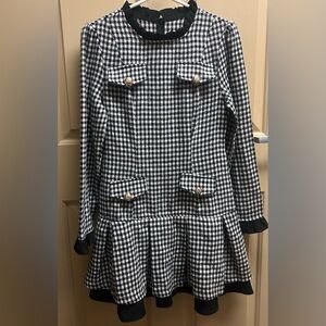 Chic Houndstooth Long Sleeve Dress